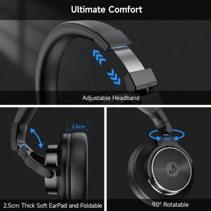 Wired Over Ear Headphones, Studio Monitor & Mixing DJ Headphones with 50mm Neodymium Drivers and 1/4 to 3.5mm Jack for Guitar AMP Podcast Piano Keyboard (Black) - Image 8