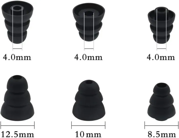 JNSA 3 Flange Noise Cancelling Triple Flange Eartips Eargels Earpads Ear Tips Gels Bud Compatible with Inside Diameter 4mm-5mm Earbuds in-Ear Earphones（Inner Hole 4mm）,S/M/L,6 Pairs, Black 3F6P3 - Image 3