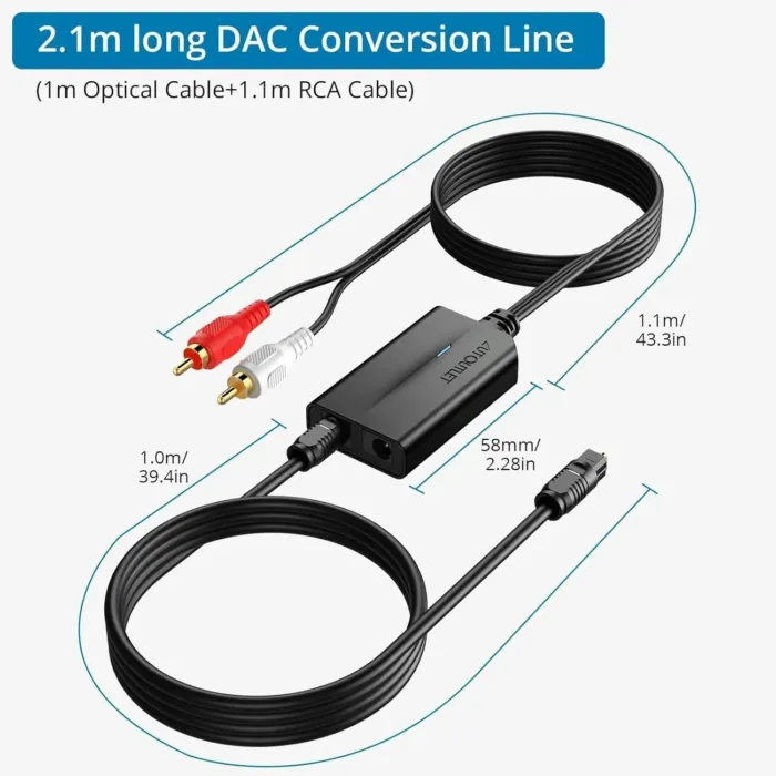 AUTOUTLET 192kHz DAC Digital to Analog Audio Converter 7ft/2.1m Digital Audio Optical to RCA Male Cable for HDTV, DVD, Blu-Ray Players and Game Consoles - Image 6
