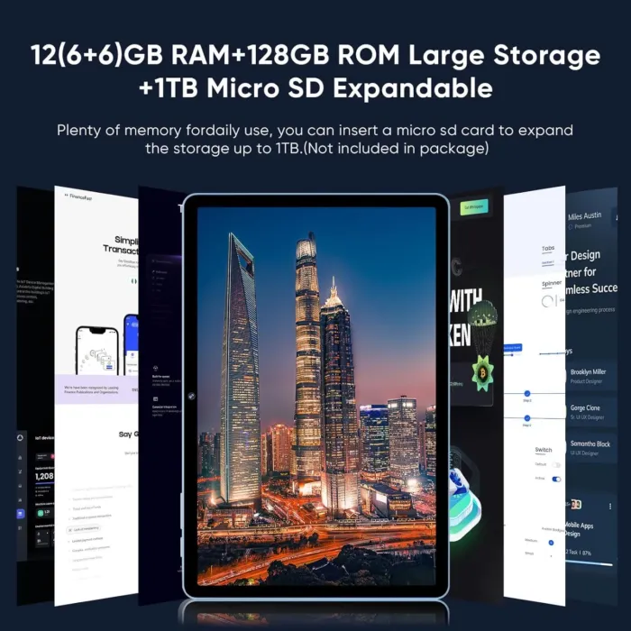 Android 14 Tablet,11 Inch Tablets with Octa Core Processor, 12GB RAM + 128GB ROM 1TB Expand, Widevine L1, 8000mAh Battery, 2.4/5Ghz Dual Band WiFi/GPS/FM Radio,5/8MP Cameras, Case Included - Blue - Image 5