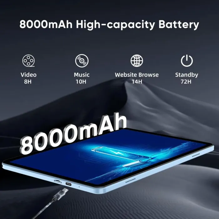 Android 14 Tablet,11 Inch Tablets with Octa Core Processor, 12GB RAM + 128GB ROM 1TB Expand, Widevine L1, 8000mAh Battery, 2.4/5Ghz Dual Band WiFi/GPS/FM Radio,5/8MP Cameras, Case Included - Blue - Image 7