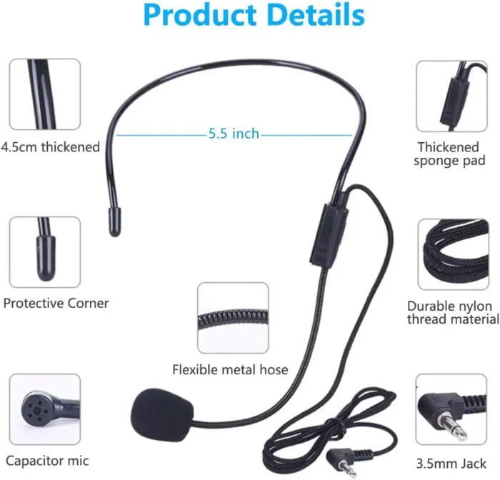 2Pcs Microphone Headset Mic, Flexible Wired Boom for Voice Amplifier, 3.5mm Connector Jack Headset Microphone for Singing, Speaking, Teachers, Coaches, Presentations, Seniors and More - Image 3
