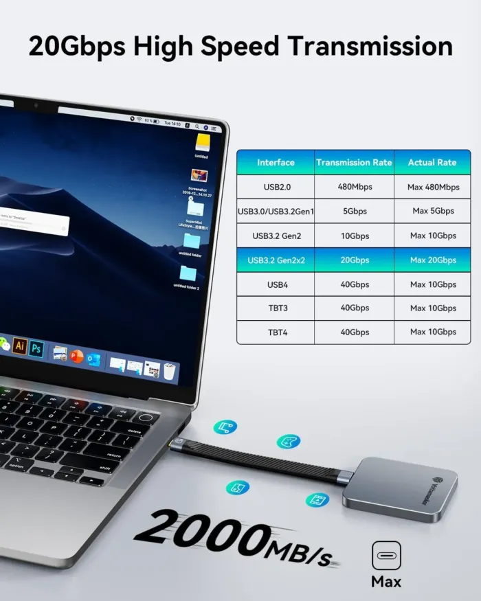 Yottamaster 1TB Magnetic External SSD, Up to 2000MB/s USB 3.2 Gen 2x2 Portable Solid State Drive, Supports 4K ProRes HDR Compatible with iPhone 16/15 Pro Max, Smartphone, Tablet, Laptop - Image 3