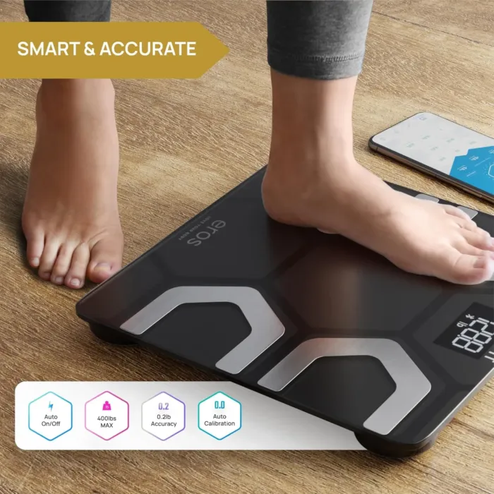 INEVIFIT EROS Bluetooth Body Fat Scale Smart BMI Highly Accurate Digital Bathroom Body Composition Analyzer with Wireless Smartphone APP 400 lbs 11.8 x 11.8 inch (Black) - Image 6
