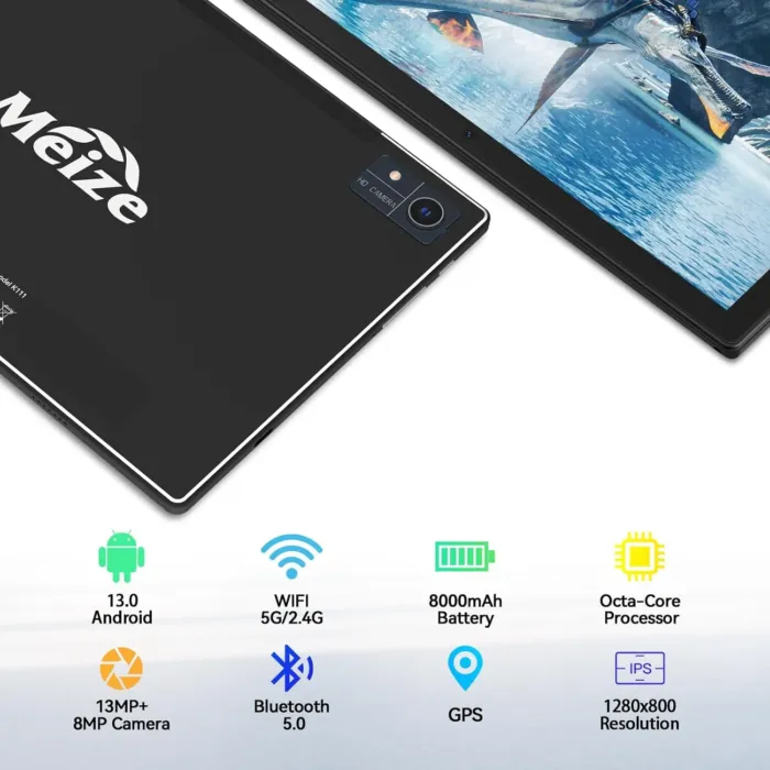 Latest 2025 Android 13 Tablet, 128GB+16(8+8 Expand)GB/512GB Expandable, Octa-Core Tablet with 5G WiFi, 8000mAh Battery, 10.1 inch Tableta with 21MP Camera, Tableta with Keyboard, Bluetooth,Mouse, Case - Image 4
