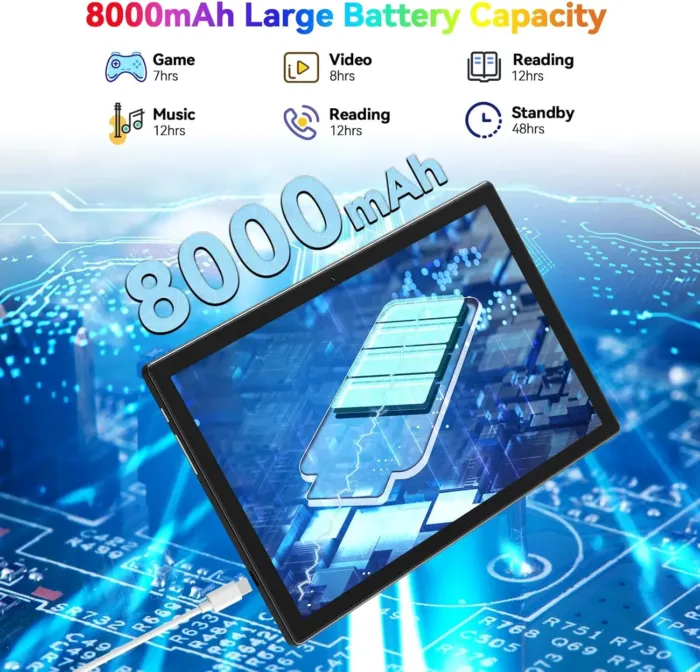 Latest 2025 Android 13 Tablet, 128GB+16(8+8 Expand)GB/512GB Expandable, Octa-Core Tablet with 5G WiFi, 8000mAh Battery, 10.1 inch Tableta with 21MP Camera, Tableta with Keyboard, Bluetooth,Mouse, Case - Image 6