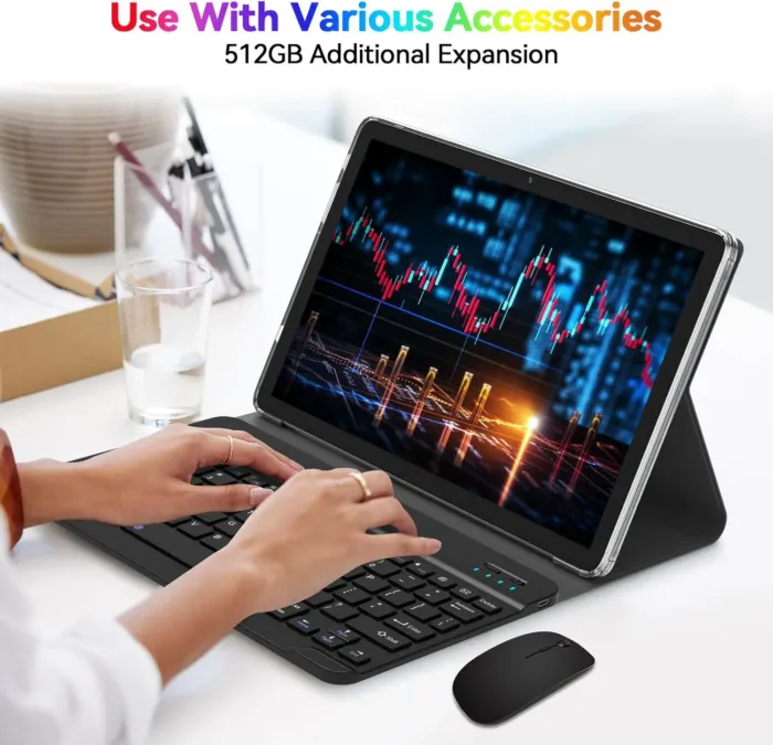 Latest 2025 Android 13 Tablet, 128GB+16(8+8 Expand)GB/512GB Expandable, Octa-Core Tablet with 5G WiFi, 8000mAh Battery, 10.1 inch Tableta with 21MP Camera, Tableta with Keyboard, Bluetooth,Mouse, Case - Image 8