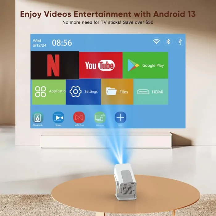 [Built-in Apps & Electric Focus] Smart Mini Projector with WiFi and Bluetooth, 270°Rotatable Portable Movie Projector 4K 1080P Support, Auto Keystone Proyector for Smartphone/TV Stick/Laptop/HDMI - Image 3