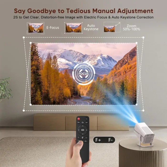 [Built-in Apps & Electric Focus] Smart Mini Projector with WiFi and Bluetooth, 270°Rotatable Portable Movie Projector 4K 1080P Support, Auto Keystone Proyector for Smartphone/TV Stick/Laptop/HDMI - Image 4