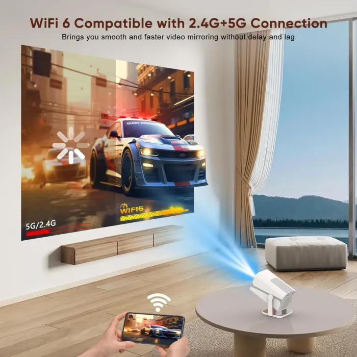 [Built-in Apps & Electric Focus] Smart Mini Projector with WiFi and Bluetooth, 270°Rotatable Portable Movie Projector 4K 1080P Support, Auto Keystone Proyector for Smartphone/TV Stick/Laptop/HDMI - Image 6