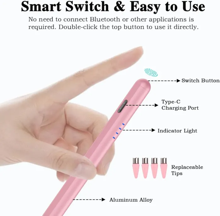 Stylus Pen for Android and iOS Touch Screen Pen,Tablet Pencil with 4 Pom Tip,Magnetic Phone Stylus Compatible with Samsung/Huawei/Lenovo/Mi/Vivo and Other Android Smartphone and Tablet Devices - Pink - Image 6