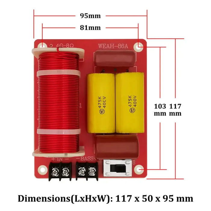 HiQltyla 350W 1-Way Bass Subwoofer Speaker Crossover, WEAH-86A Adjustable Passive Crossover for HiFi Car/Home Audio 4 to 8 Ohm Bass Speaker (≤ 12") - Image 4