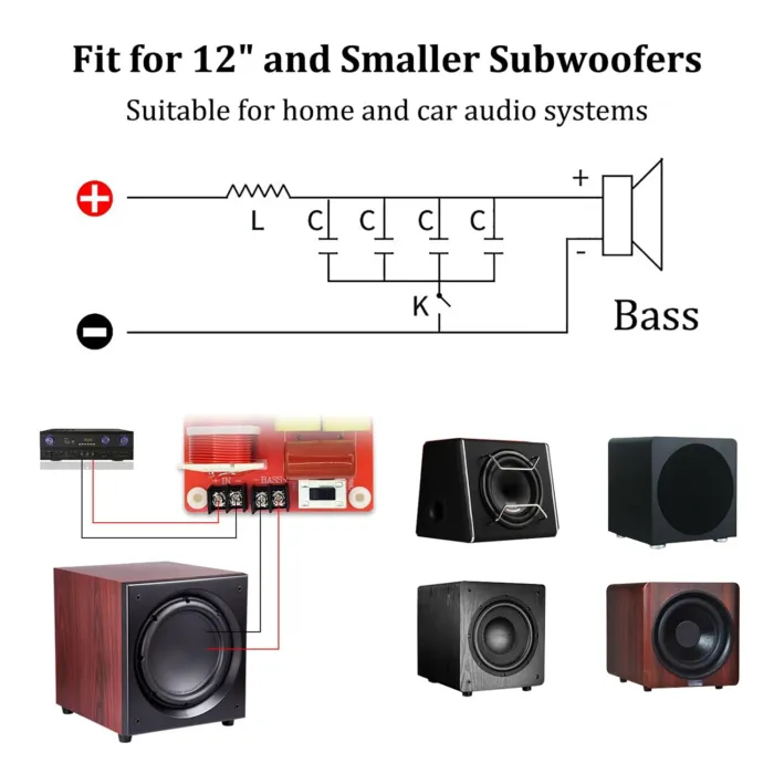 HiQltyla 350W 1-Way Bass Subwoofer Speaker Crossover, WEAH-86A Adjustable Passive Crossover for HiFi Car/Home Audio 4 to 8 Ohm Bass Speaker (≤ 12") - Image 7