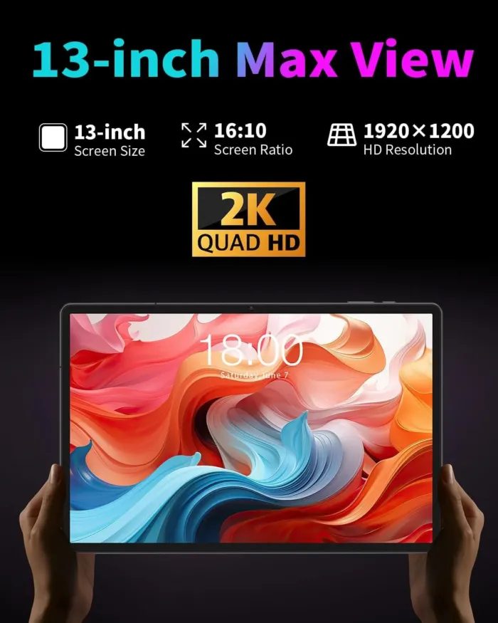 TECLAST T65Max Tablet, 13" Android Tablet with 256GB ROM, Helio G99 Octa-core for Gaming, Android 14 tableta, 10000mAh/18W Fast Charge, 13 inch Large Tablets with Widevine L1, 2.4G/5G WiFi, 8+13MP - Image 3