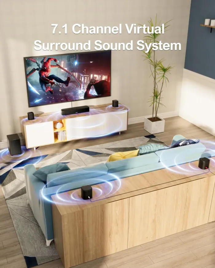 ULTIMEA 7.1ch Virtual Surround Sound Bar, Sound Bar for Smart TV with 4 Surround Speakers, Peak Power 330W, Surround Sound System for TV, App Control, TV Soundbar with Subwoofer, Opt/AUX/BT, Aura A40 - Image 3
