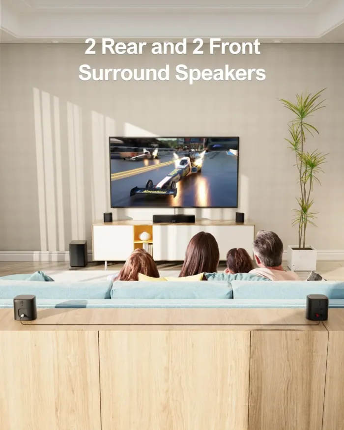 ULTIMEA 7.1ch Virtual Surround Sound Bar, Sound Bar for Smart TV with 4 Surround Speakers, Peak Power 330W, Surround Sound System for TV, App Control, TV Soundbar with Subwoofer, Opt/AUX/BT, Aura A40 - Image 4
