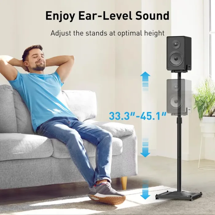 PERLESMITH Universal Speaker Stands for Surround Sound -Height Adjustable Extend 33.3”to 45.1”, Floor Speaker Stand for Satellite & Studio & Bookshelf Speakers up to 11LBS,1 Pair Black, PSSS2 - Image 3