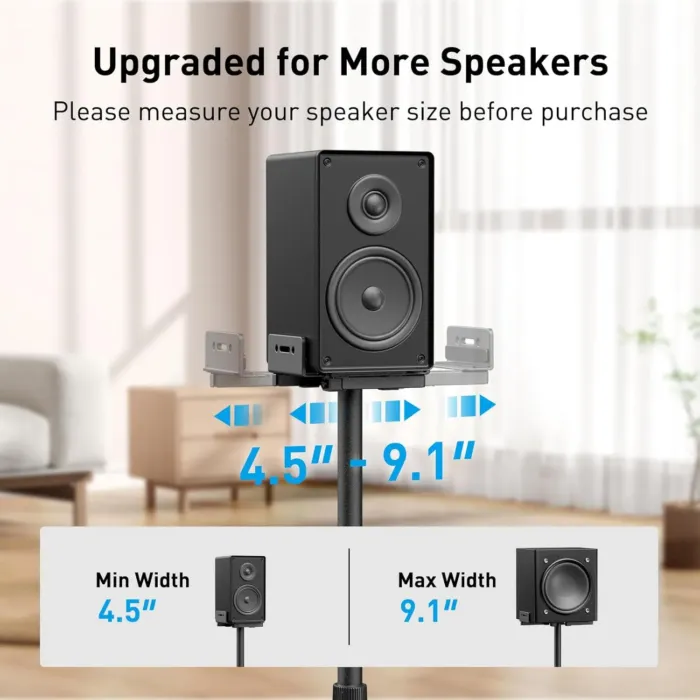 PERLESMITH Universal Speaker Stands for Surround Sound -Height Adjustable Extend 33.3”to 45.1”, Floor Speaker Stand for Satellite & Studio & Bookshelf Speakers up to 11LBS,1 Pair Black, PSSS2 - Image 4