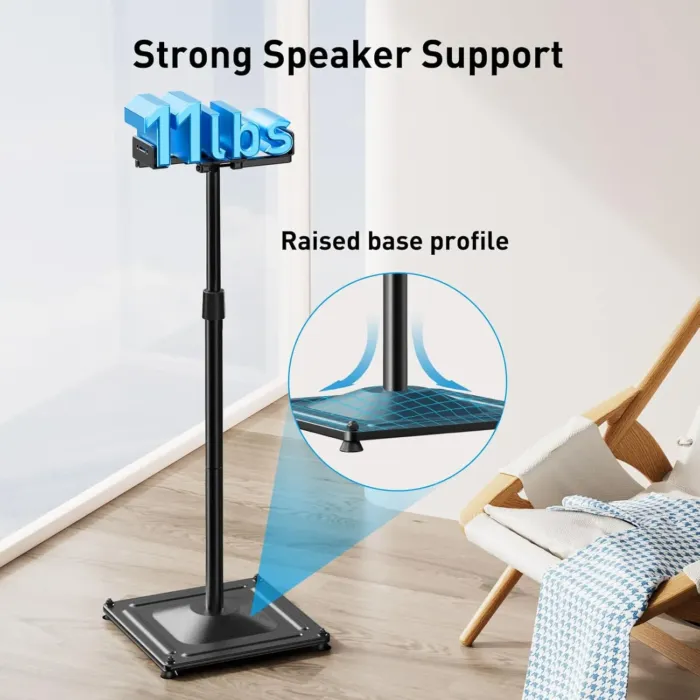PERLESMITH Universal Speaker Stands for Surround Sound -Height Adjustable Extend 33.3”to 45.1”, Floor Speaker Stand for Satellite & Studio & Bookshelf Speakers up to 11LBS,1 Pair Black, PSSS2 - Image 5