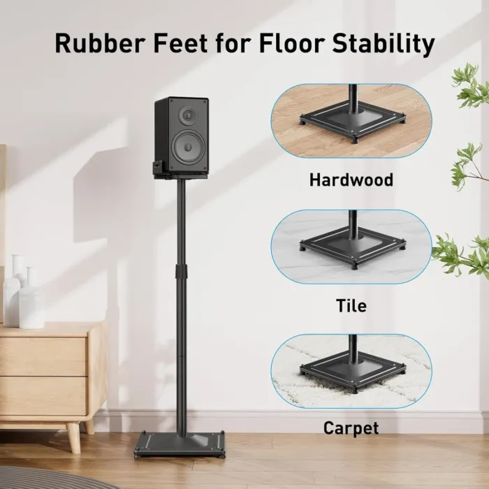 PERLESMITH Universal Speaker Stands for Surround Sound -Height Adjustable Extend 33.3”to 45.1”, Floor Speaker Stand for Satellite & Studio & Bookshelf Speakers up to 11LBS,1 Pair Black, PSSS2 - Image 6