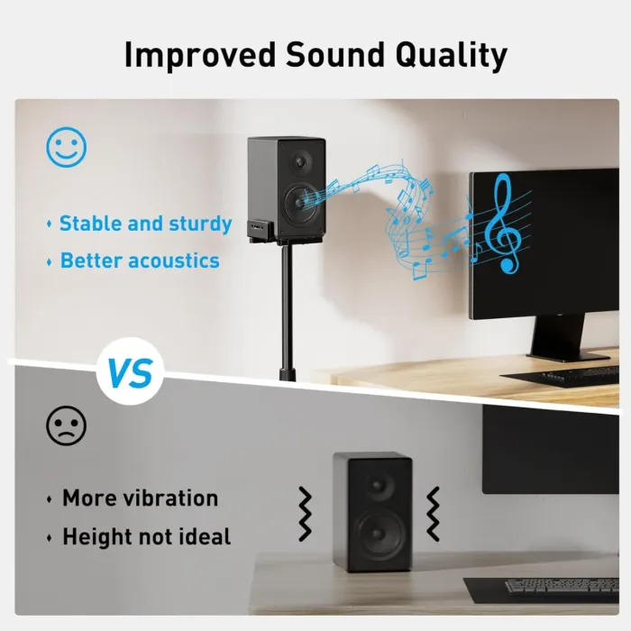 PERLESMITH Universal Speaker Stands for Surround Sound -Height Adjustable Extend 33.3”to 45.1”, Floor Speaker Stand for Satellite & Studio & Bookshelf Speakers up to 11LBS,1 Pair Black, PSSS2 - Image 8