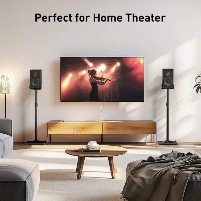 PERLESMITH Universal Speaker Stands for Surround Sound -Height Adjustable Extend 33.3”to 45.1”, Floor Speaker Stand for Satellite & Studio & Bookshelf Speakers up to 11LBS,1 Pair Black, PSSS2 - Image 9