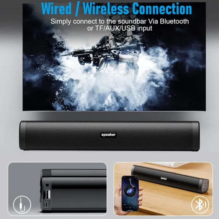 Portable Bluetooth Speaker, Home Portable Wireless Sound Bar with Bluetooth, Home Theater TV Sound Bar System Compatible for Smartphones, PC, Laptop, Suitable for Home, Party, Outdoor, Beach, Travel - Image 5