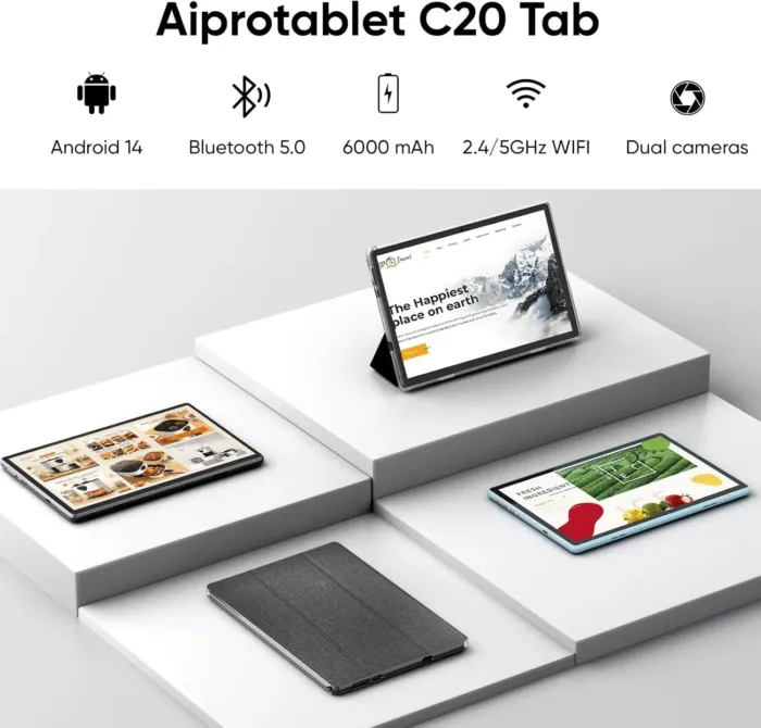 Tablet 10 inch Android 14 Tablets, 6GB RAM 64GB ROM 1TB Expand, Quad-Core Processor, 1280x800 LCD Touch Screen, WiFi 5, Dual Camera, BT5.0, 6000mAh Battery (Black) - Image 3