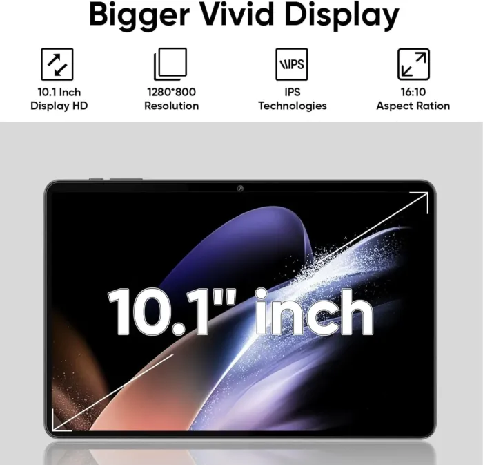 Tablet 10 inch Android 14 Tablets, 6GB RAM 64GB ROM 1TB Expand, Quad-Core Processor, 1280x800 LCD Touch Screen, WiFi 5, Dual Camera, BT5.0, 6000mAh Battery (Black) - Image 5