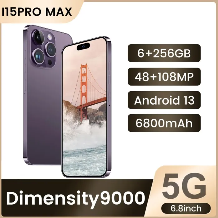 I15 Pro MAX Unlocked Phone, The Phone Battery 6800mAh 6.82" HD Screen Cell Phone, Android 13.0 6+256GB with 128GB Memory Card Smartphone, Face ID/Fingerprint Lock/5G/GPS (Purple) - Image 3
