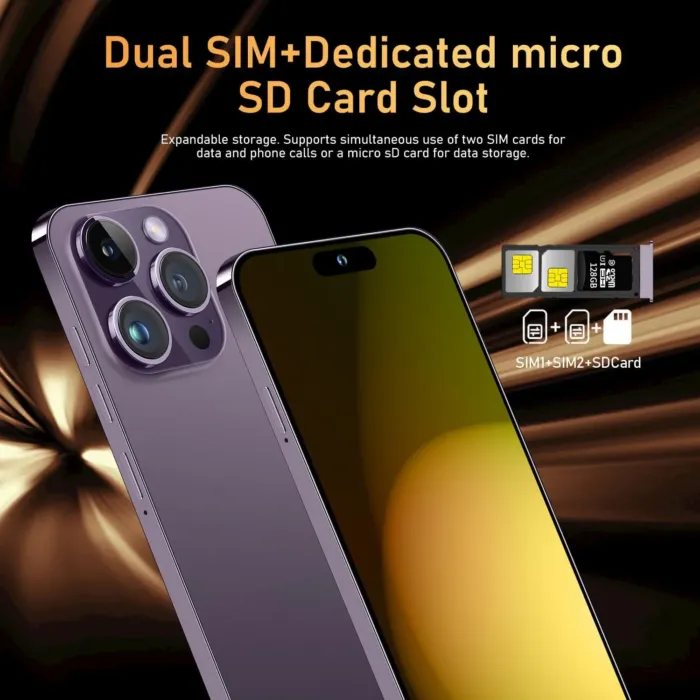 I15 Pro MAX Unlocked Phone, The Phone Battery 6800mAh 6.82" HD Screen Cell Phone, Android 13.0 6+256GB with 128GB Memory Card Smartphone, Face ID/Fingerprint Lock/5G/GPS (Purple) - Image 6