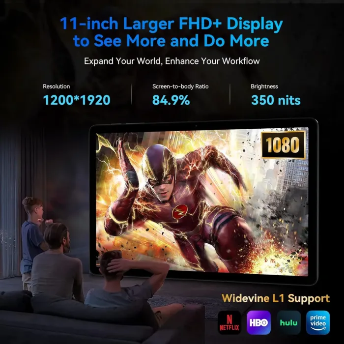 Tablet 11 Inch Android 15 Tablets T90, 1920 * 1200 FHD Display, 24GB RAM 128GB ROM /2TB TF, T615 Octa-Core+13MP Camera, 8000mAh, Widevine L1, 2 in 1 Tablet with Keyboard Mouse Stylus, Gray - Image 5
