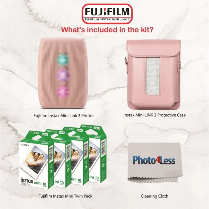 Fujifilm Instax Mini Link 3 Printer Bundle Instax Mini Film (40 Sheets), Instax Mini Link 3 Protective Case (Rose Pink) - Image 3