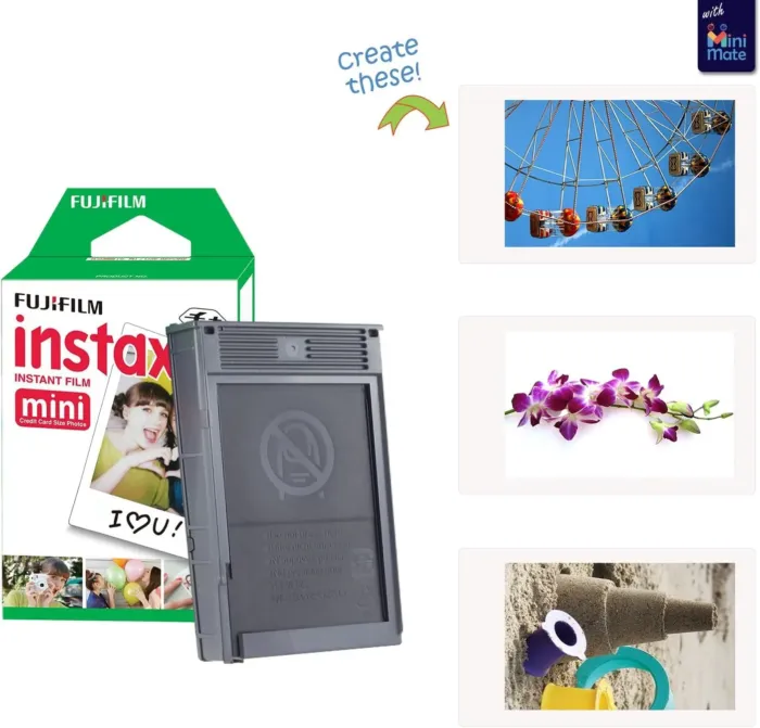 Fujifilm Instax Mini Link 2 Smartphone Printer Clay White + Fuji Instax Film Value Pack 20 Sheets Accessories Bundle with Case + 5 Plastic Desk Frames + 10 Paper Frames Plus 60 Sticker Frames - Image 3