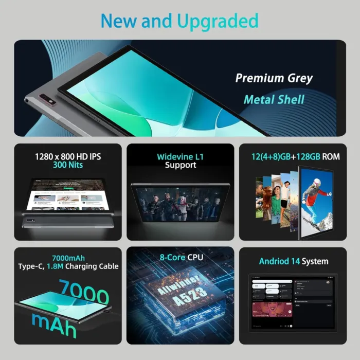 Android Tablet, 10.1" Android 14 Tablets 12GB(4+8)+128GB, 1280x800 HD Touchscreen, 8-Core, 7000mAh Large Battery, 13MP+5MP Camera, Widevine L1, Bluetooth Wi-Fi 6 Android Tablet Gaming, Kids Space - Image 3