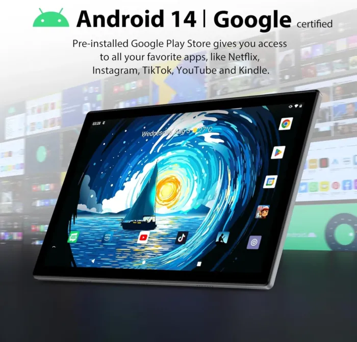 Android Tablet, 10.1" Android 14 Tablets 12GB(4+8)+128GB, 1280x800 HD Touchscreen, 8-Core, 7000mAh Large Battery, 13MP+5MP Camera, Widevine L1, Bluetooth Wi-Fi 6 Android Tablet Gaming, Kids Space - Image 4