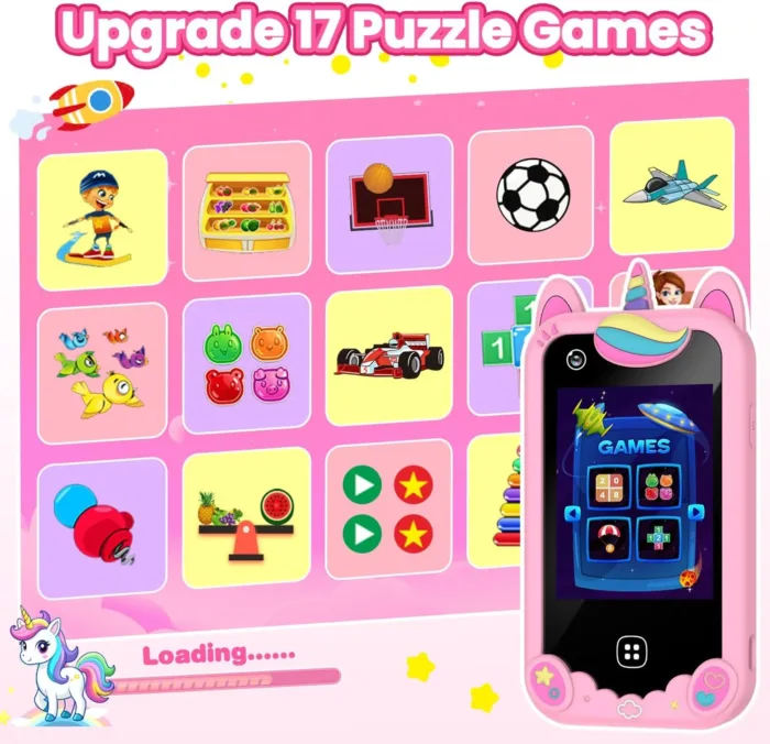 Kids Smart Phone for Girls Ages 3-8, Toy Cell Phone for Kids, Christmas Birthday Gifts for Girls, Toddler Learning Toy Phone with Touchscreen, Dual Camera, Game, Music, Story, 8GB SD Card(Pink)
