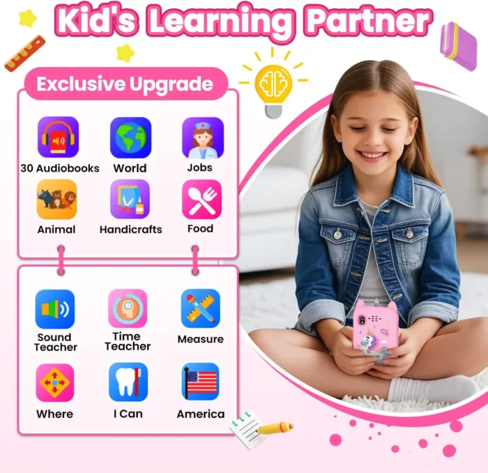 Kids Smart Phone for Girls Ages 3-8, Toy Cell Phone for Kids, Christmas Birthday Gifts for Girls, Toddler Learning Toy Phone with Touchscreen, Dual Camera, Game, Music, Story, 8GB SD Card(Pink)