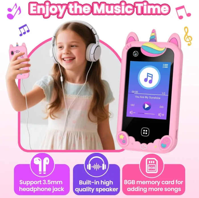 Kids Smart Phone for Girls Ages 3-8, Toy Cell Phone for Kids, Christmas Birthday Gifts for Girls, Toddler Learning Toy Phone with Touchscreen, Dual Camera, Game, Music, Story, 8GB SD Card(Pink)