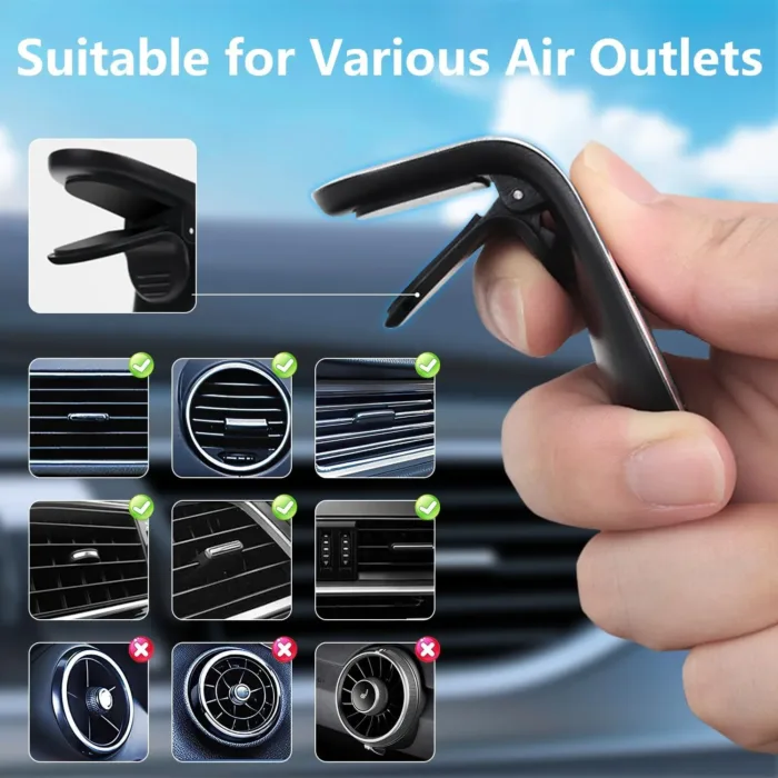 2PCS Mobile Phone Navigation Magnetic Bracket, L Type 360° Rotatable Car Phone Mount, Magnetic Navigation Bracket for Any Smartphone (Black)