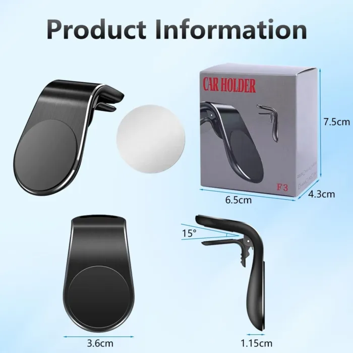 2PCS Mobile Phone Navigation Magnetic Bracket, L Type 360° Rotatable Car Phone Mount, Magnetic Navigation Bracket for Any Smartphone (Black)
