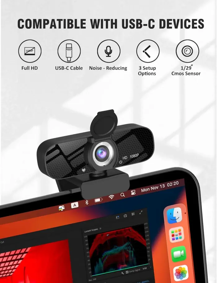 Full HD 1080P Video Webcam and Wide Angle Camera with Built-in Microphone and Rotatable Tripod,for Laptop Computer or Desktop PC,Great for Live Streaming.Calls.Video Conferencing(Black)-2 - Image 3