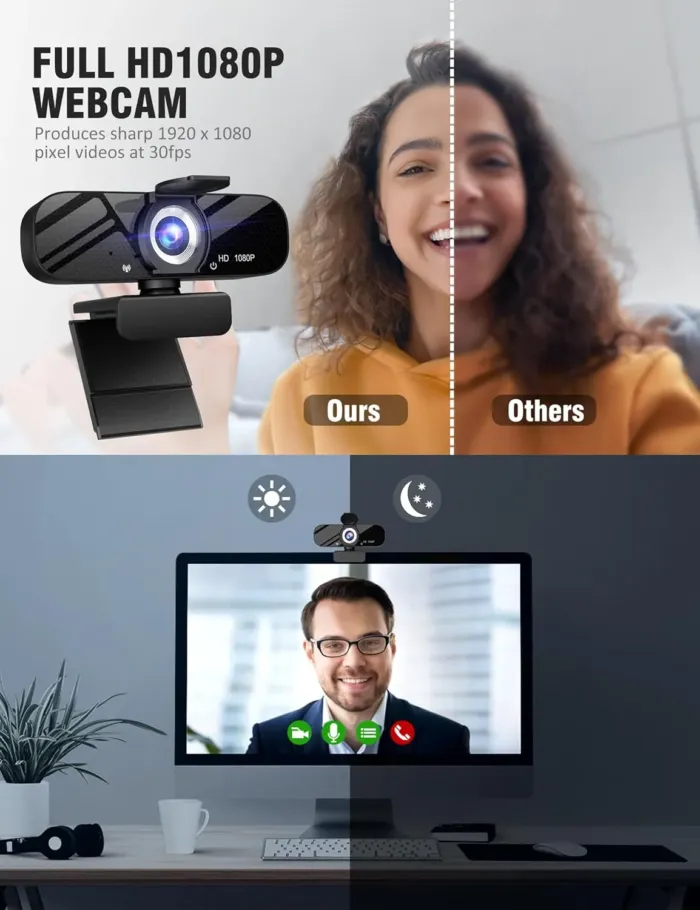 Full HD 1080P Video Webcam and Wide Angle Camera with Built-in Microphone and Rotatable Tripod,for Laptop Computer or Desktop PC,Great for Live Streaming.Calls.Video Conferencing(Black)-2 - Image 7