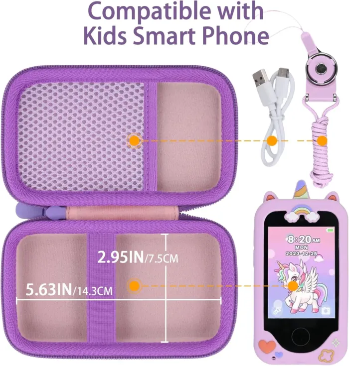 Kids Smart Phone Case Compatible with Luoba/Luyiilo/KOKODI/WEOLULI/DIGIGOOD/Joozfee/Luyiilo Kids Smart Phone Toys,Case for Mini Smart Phone Toys with 2.8" Touchscreen (Pink Case,Purple Zipper) - Image 4
