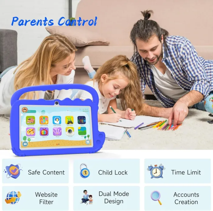 Kids Tablet, 7inch 4 GB RAM | Android 12 | 32GB ROM | Bluetooth, IPS Screen, Parental Control, Dual Camera, Shockproof Case | Educational, Games, Blue Case - Image 4