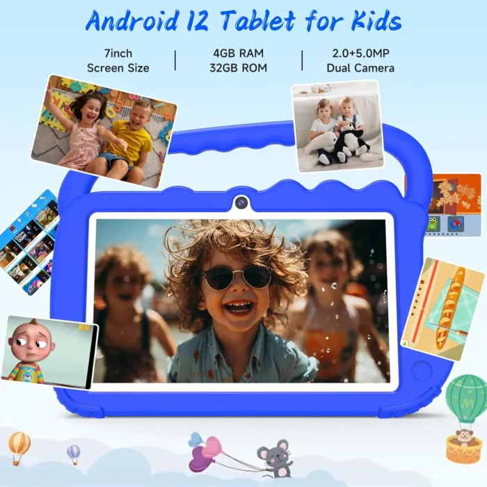 Kids Tablet, 7inch 4 GB RAM | Android 12 | 32GB ROM | Bluetooth, IPS Screen, Parental Control, Dual Camera, Shockproof Case | Educational, Games, Blue Case - Image 5