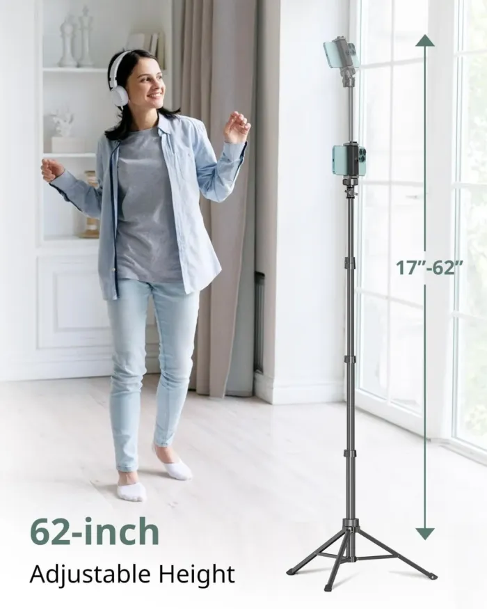 SENSYNE 62" Phone Tripod & Selfie Stick, Extendable Cell Phone Tripod Stand with Wireless Remote and Phone Holder, Compatible with iPhone Android Phone, Camera - Image 3