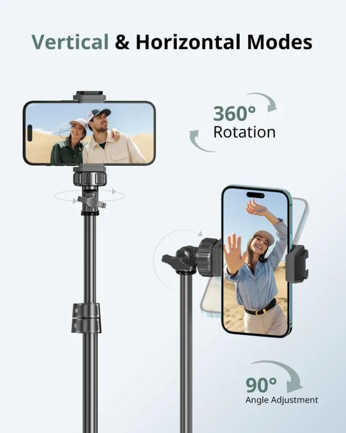 SENSYNE 62" Phone Tripod & Selfie Stick, Extendable Cell Phone Tripod Stand with Wireless Remote and Phone Holder, Compatible with iPhone Android Phone, Camera - Image 6