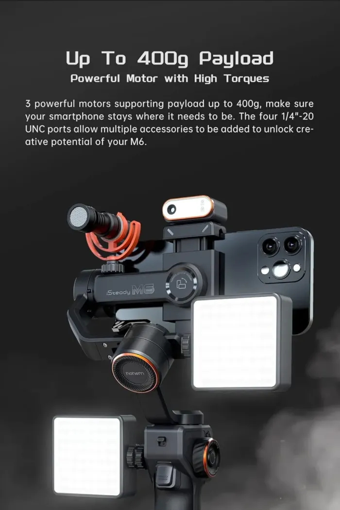 Hohem iSteady M6 Gimbal Stabilizer for Smartphone, 3-Axis Cell Phone Stabilizer Built-in OLED Display 400g Payload Reverse Charging Android and iPhone Gimbal with Inception Motion Timelapse - Image 4