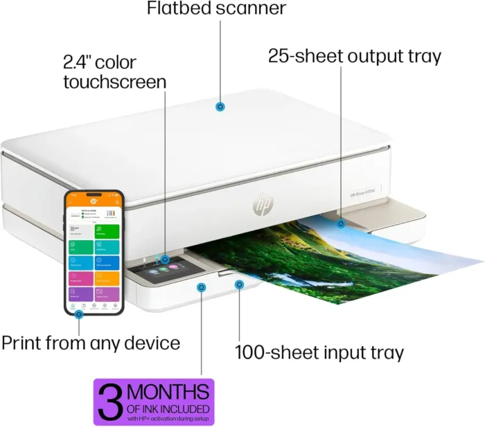 HP Envy 6155e Wireless All-in-One Color Inkjet Printer, Print, scan, Copy, Duplex Printing Best-for-Home, 3 months of Instant Ink included (714L5A) - Image 5